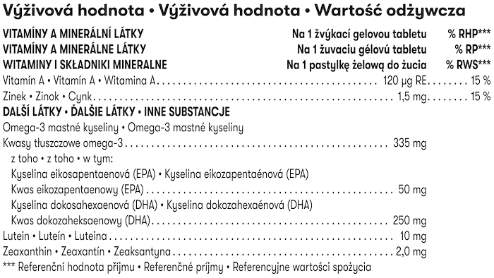 Herbalife Gels ViewVita Bobulí a citrusových plodů Výživová hodnota