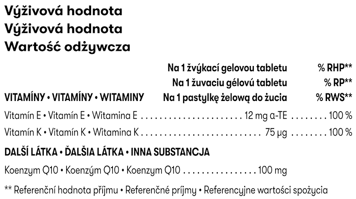 Herbalife Gels CoQ10Vita Třešně Výživová hodnota