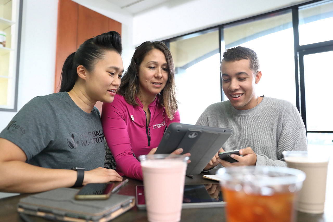 Friends watching tablet