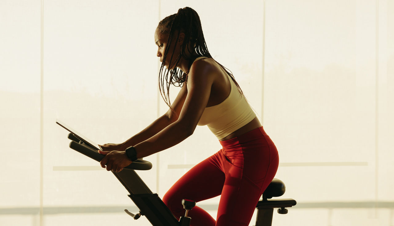 Woman on an exercise bike